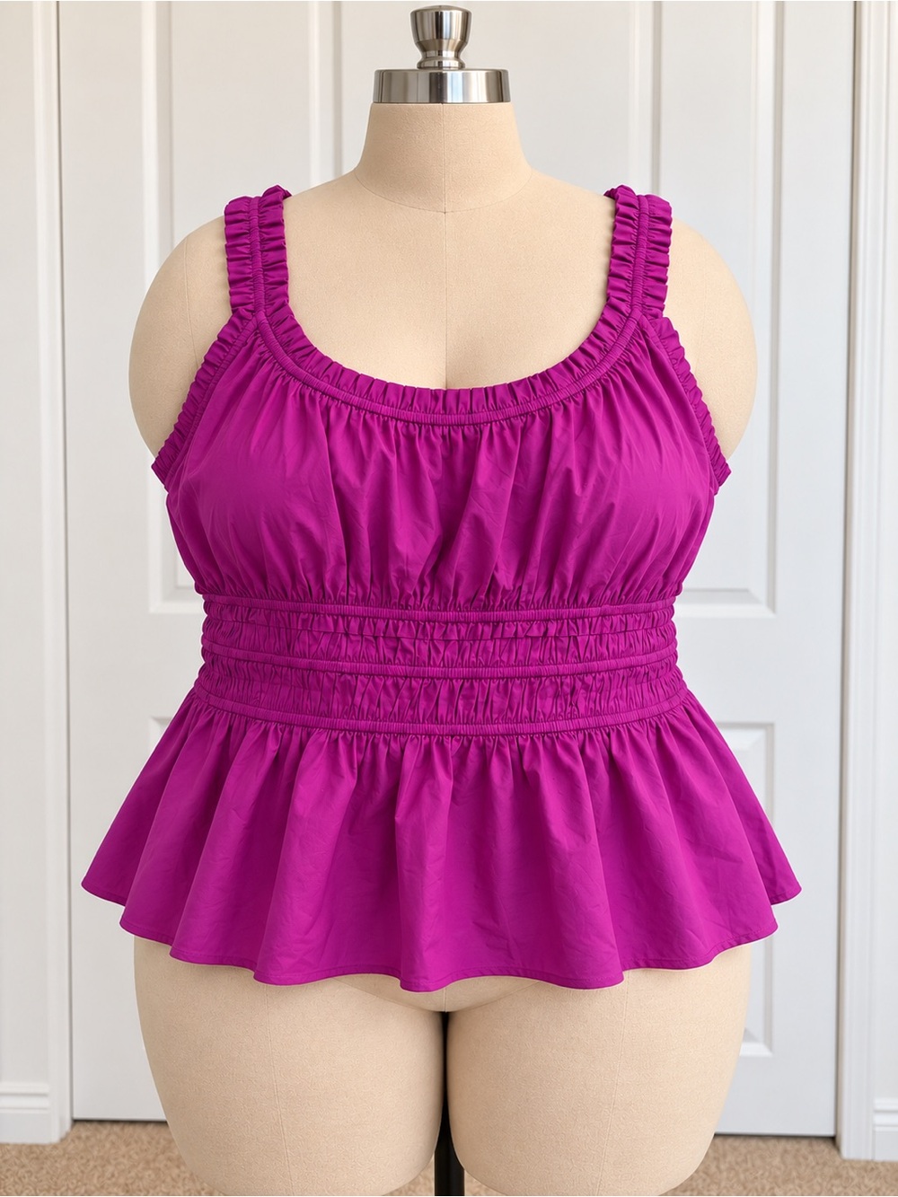 Terra & Sky Ruffled Smocked Peplum Tank - Fuchsia